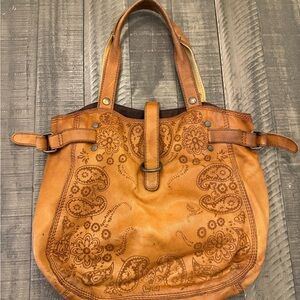 Lucky Brand Italian Leather Paisley Laser-etched Hobo Bag